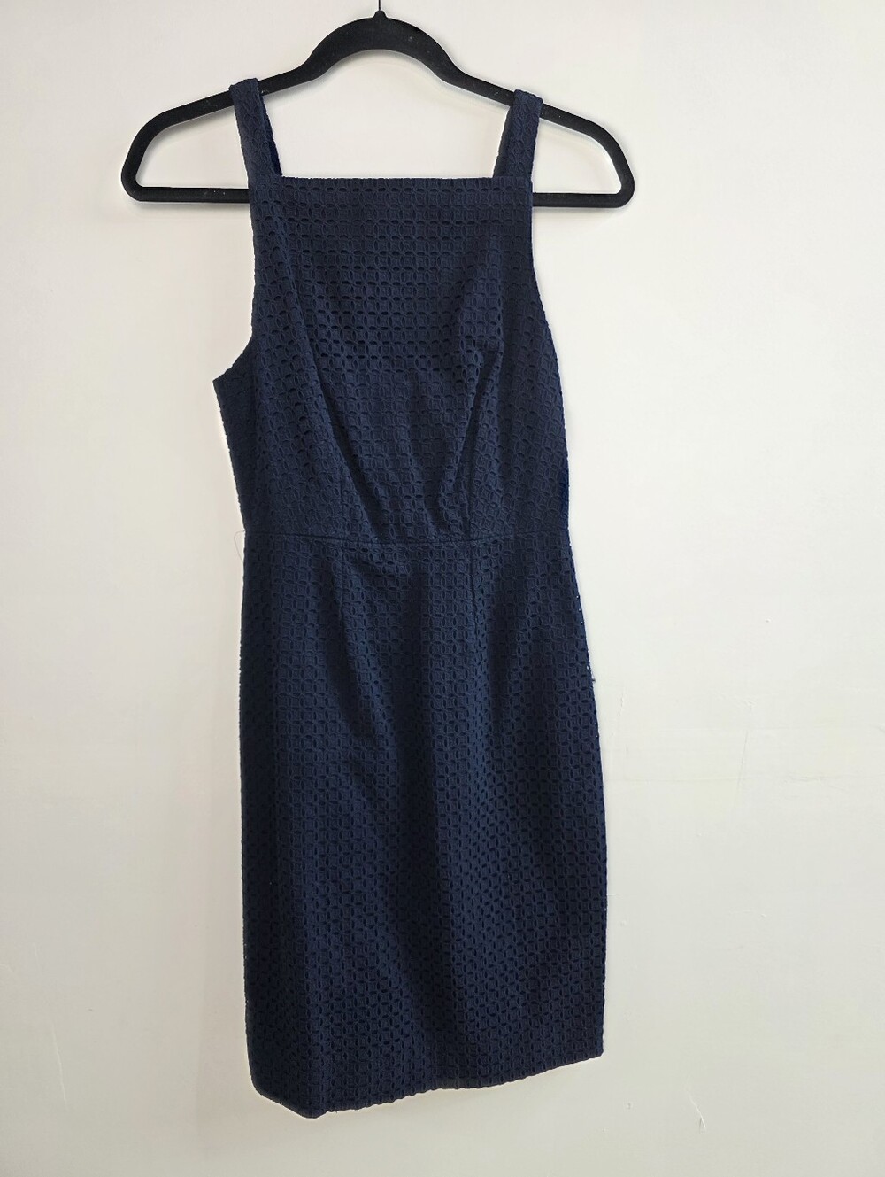J. Crew Navy Square-Neck Eyelet Apron Dress